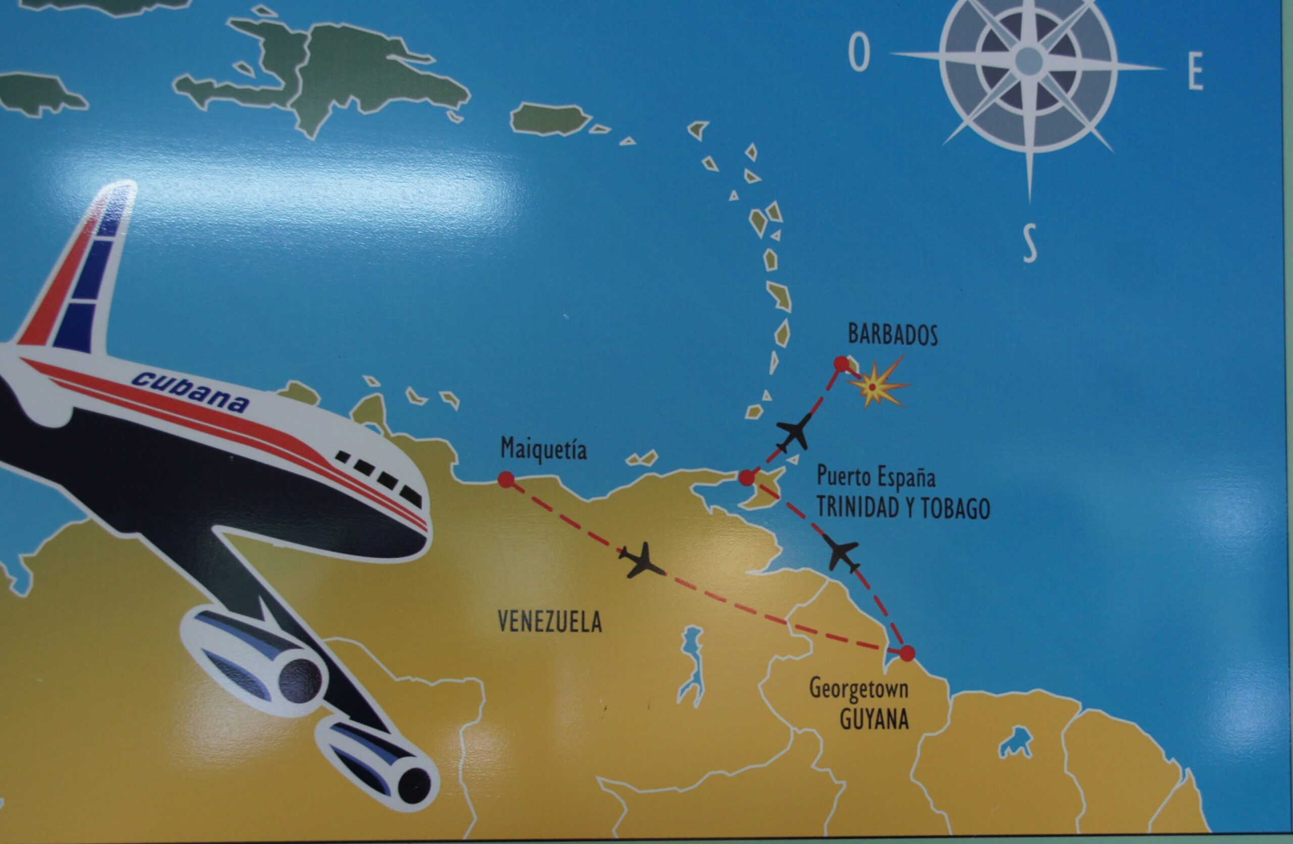 Karta över flygrutten Barbados-attentatet